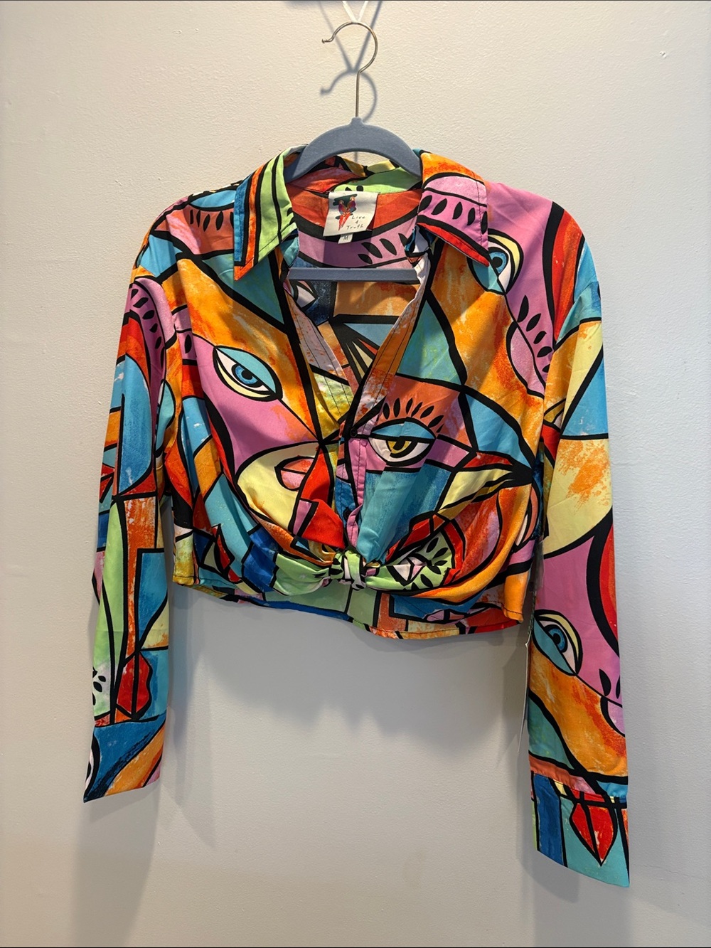 Live 4 Truth  Multicolor Abstract Faux Tie-Front Crop Shirt